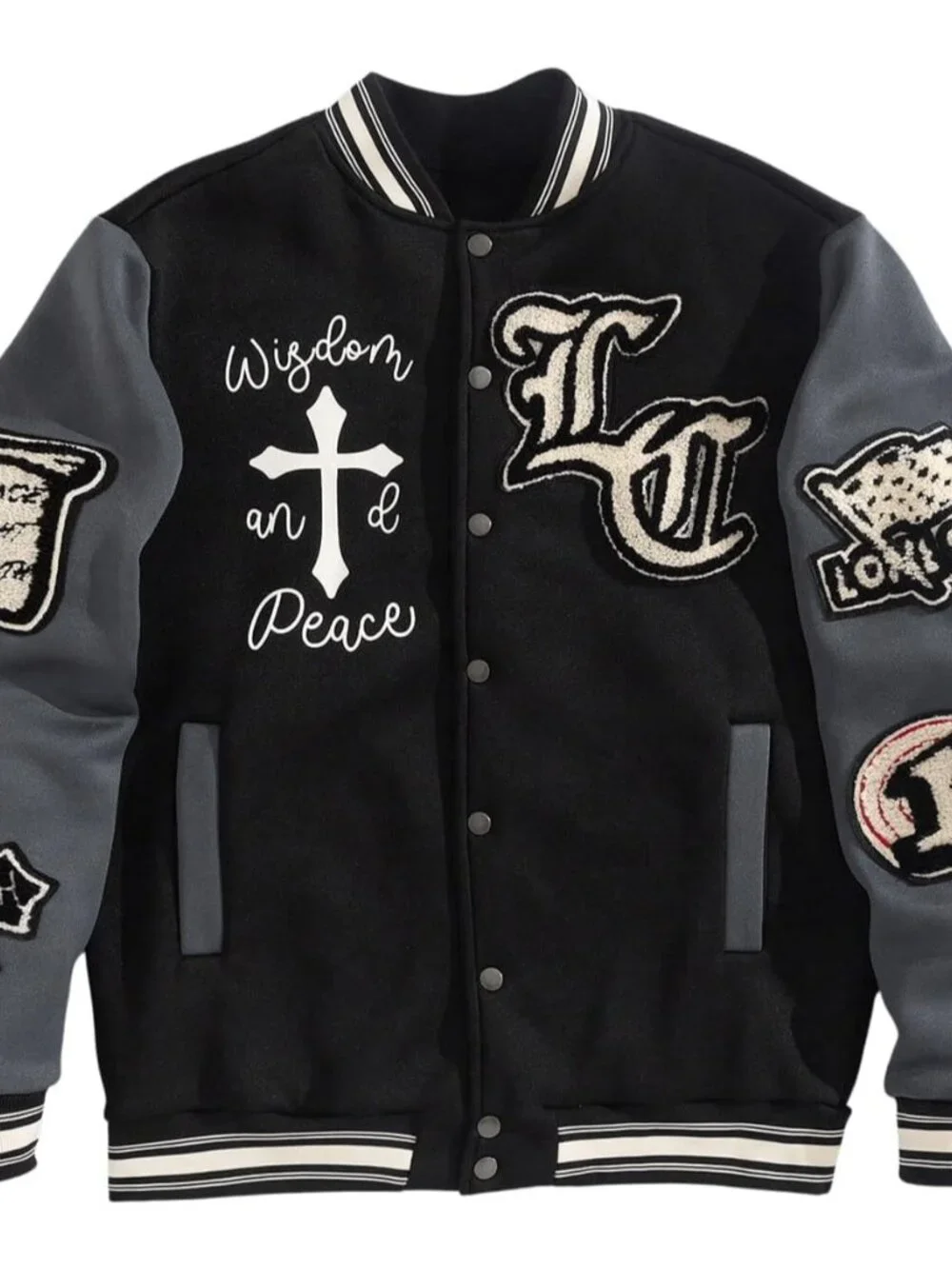 Men's Letter Graphic Color Block Y2k Varsity Jacket